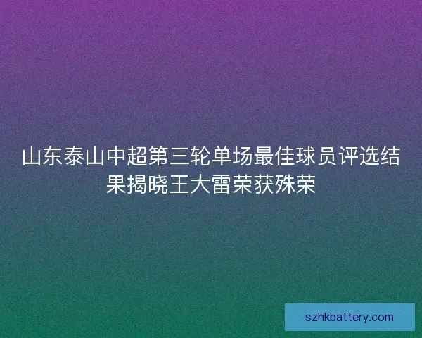 山东泰山中超第三轮单场最佳球员评选结果揭晓王大雷荣获殊荣